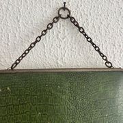 Miroir vintage 1930 triptyque barbier nickelé simili crocodile vert avocat