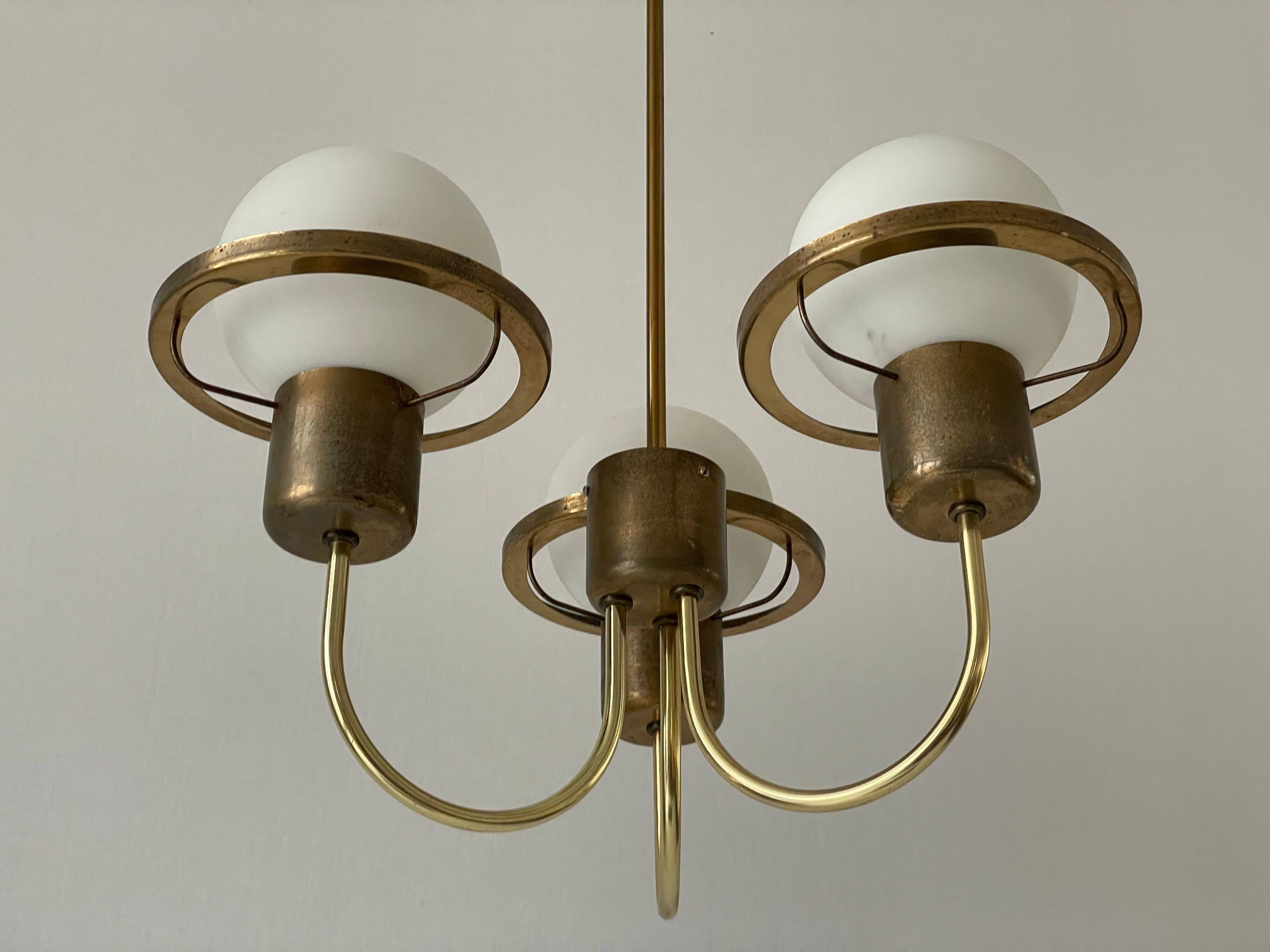 Suspended lamp with 3 glass balls and brass frame, Germany, 1960s