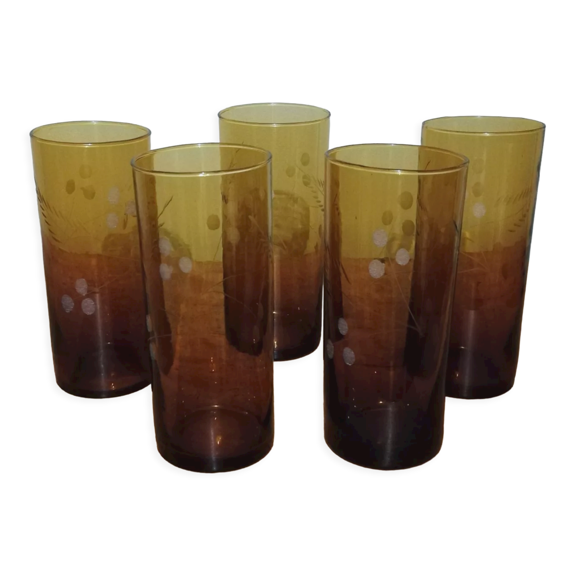 5 verres à orangeade ou à pastis en verre soufflé