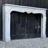 Louis XV style fireplace in grey and white Carrara marble circa 1980