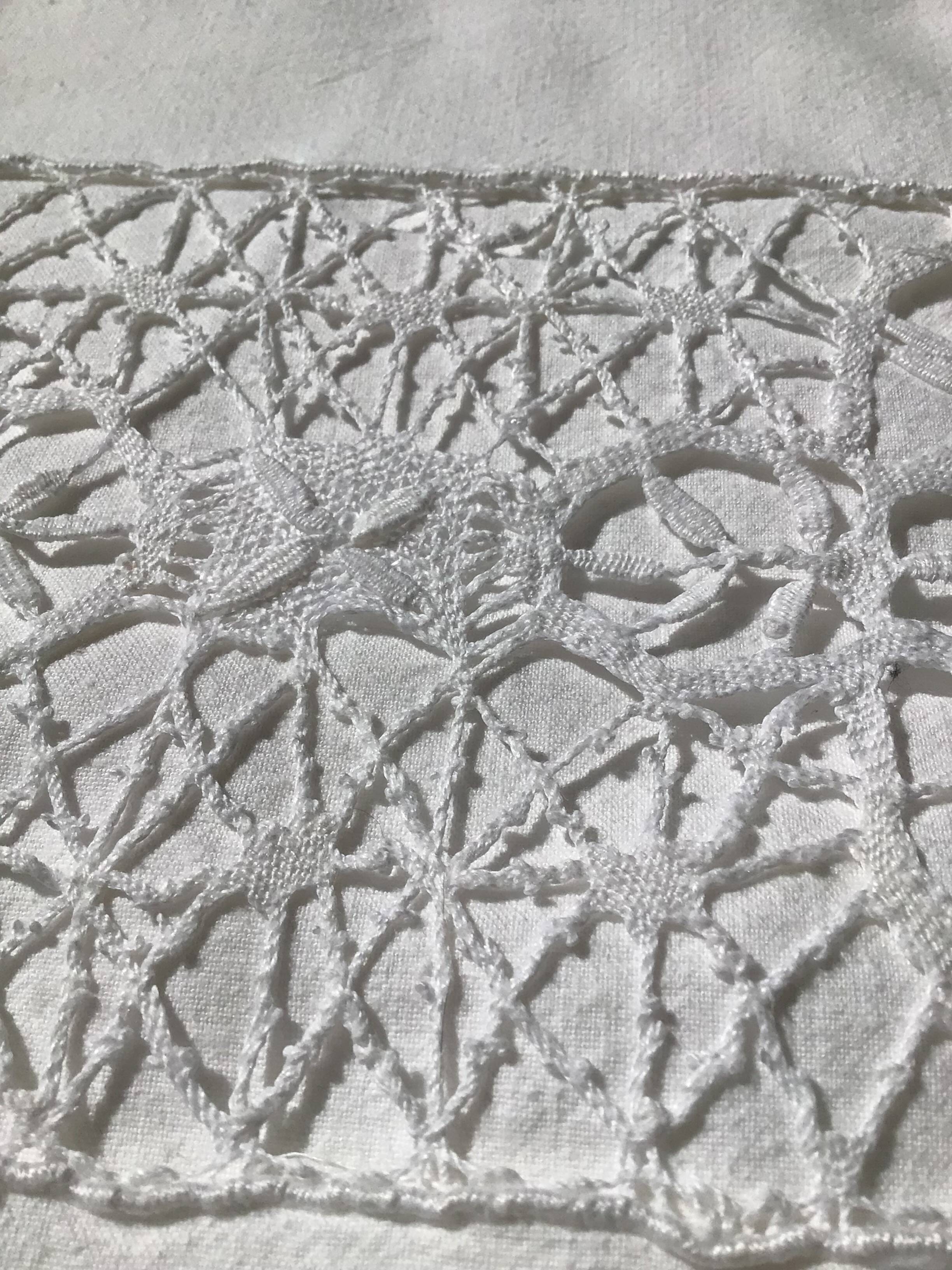 JC embroidered single sheet with crocheted lace