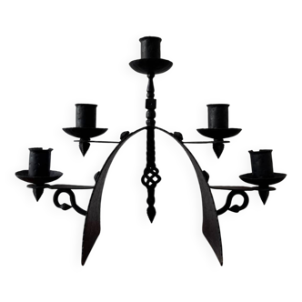 Chandelier fer forgé brutaliste années 6 »