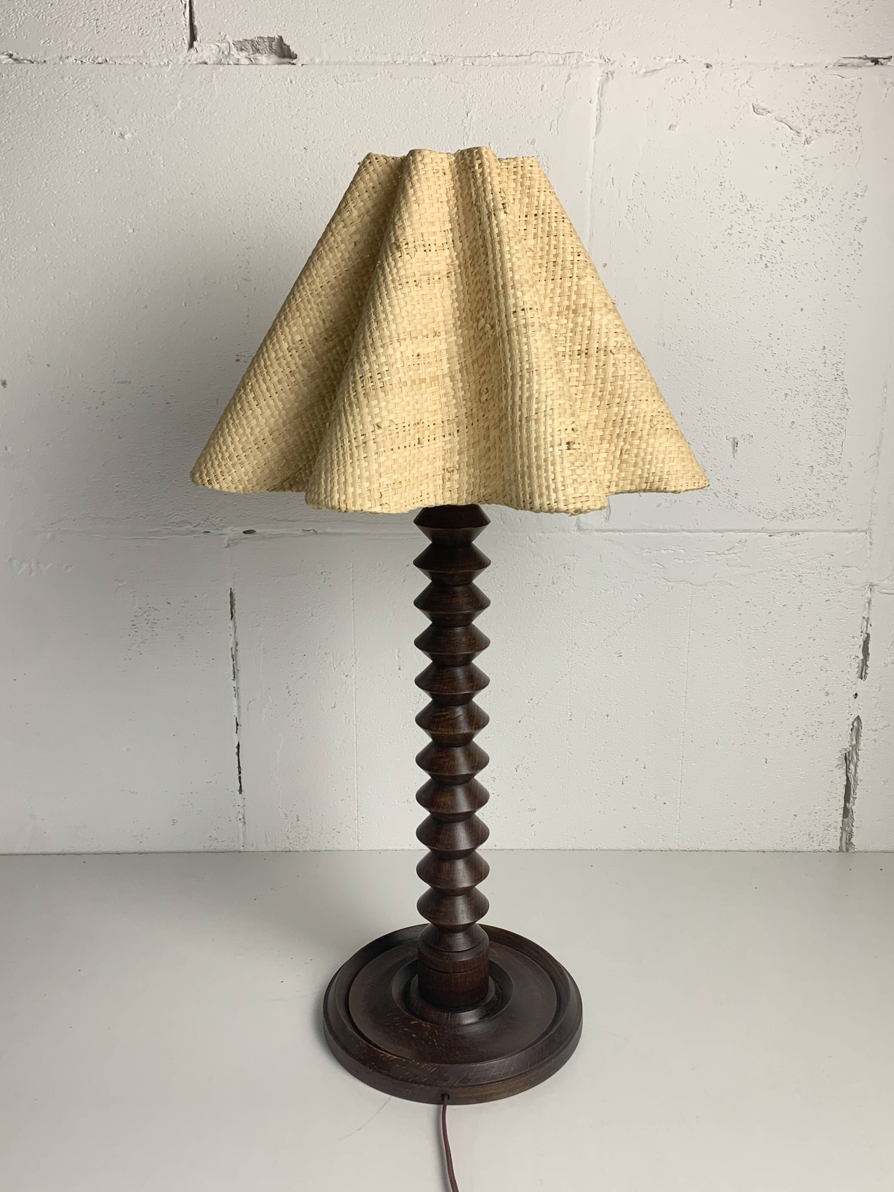 French wood turned table lamp in the style of Charles Dudouyt, 1950s