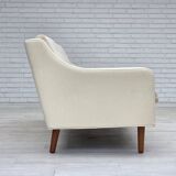 1970s, 3-seater Danish sofa, beige/white furniture wool, teak wood legs.