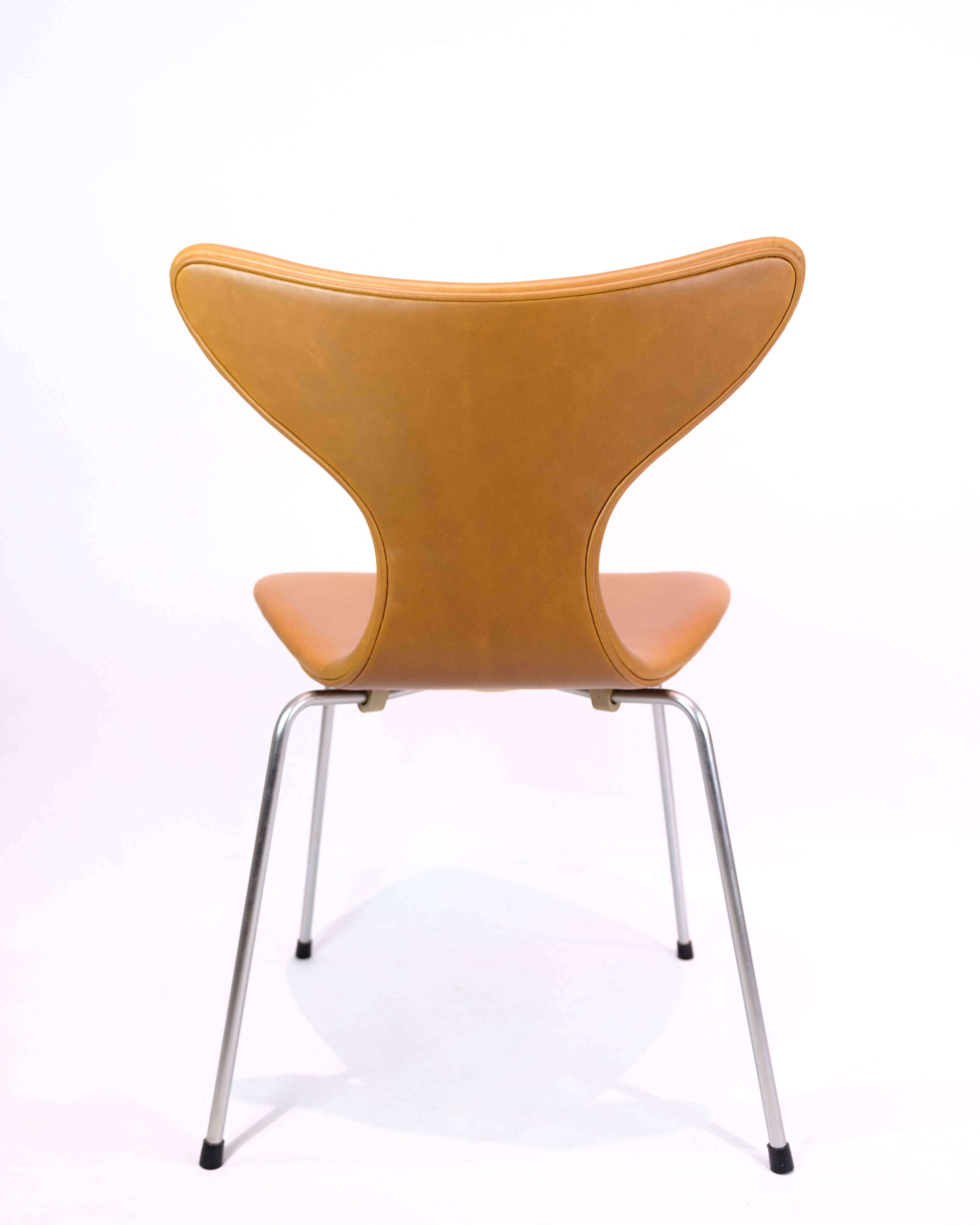 Set Of 4 Dining Chairs Model 3108 Lily/Seagull Made In Cognac Elegance Leather By Arne Jacobsen