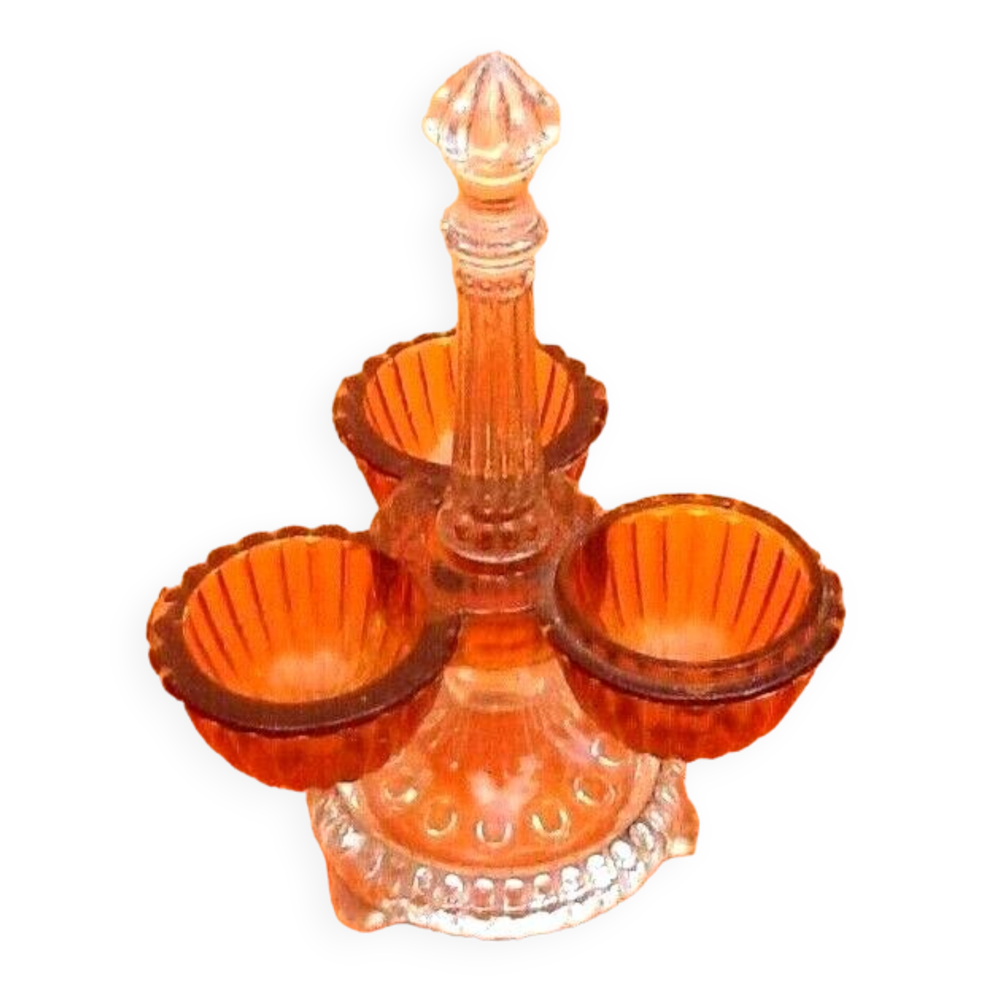 1930s Condiment Dispenser Clear and Amber Molded Glass