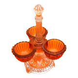1930s Condiment Turnstile Holder Clear and Amber Molded Glass