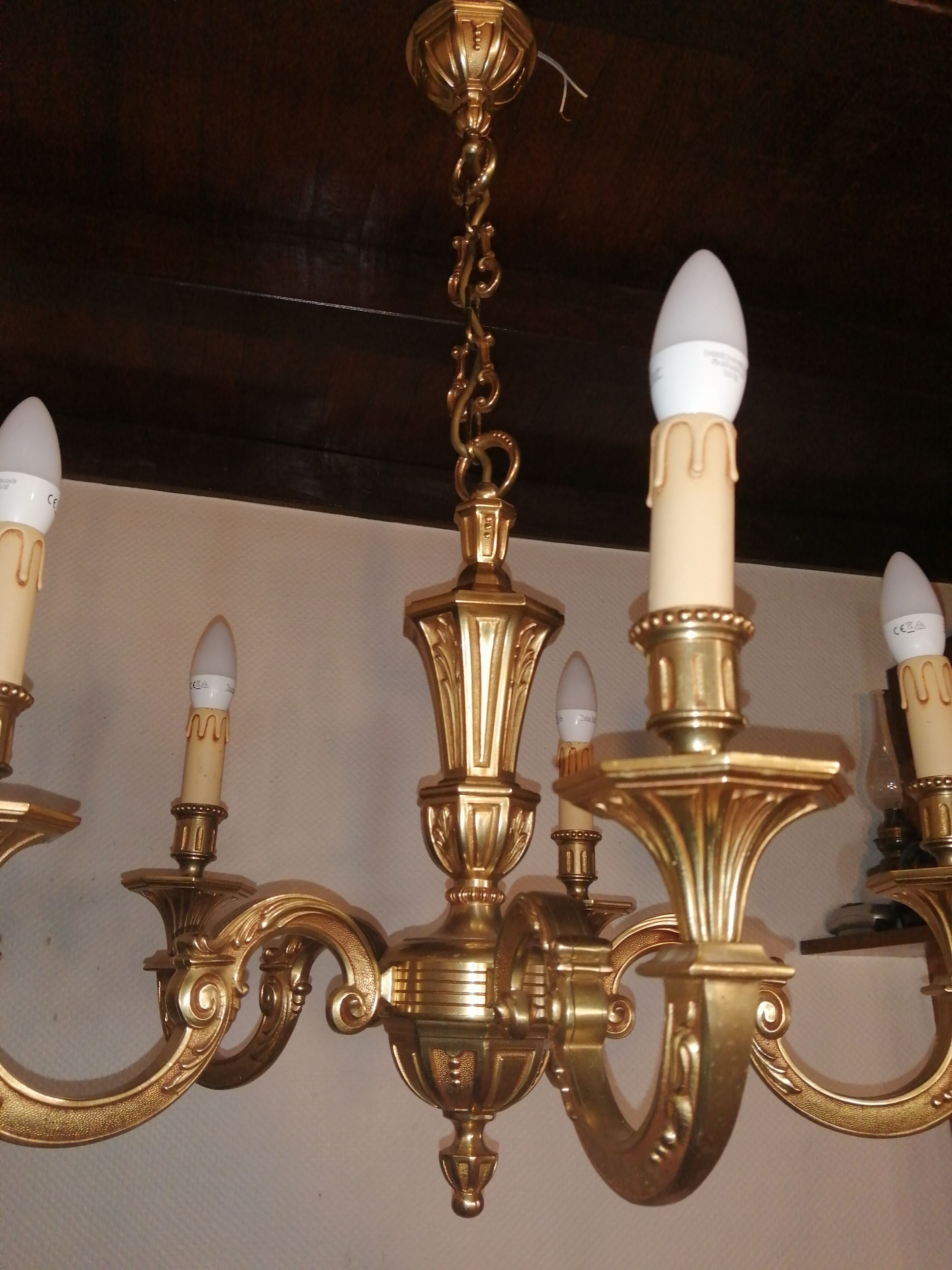 Lustre en bronze 5 bras vintage 1970