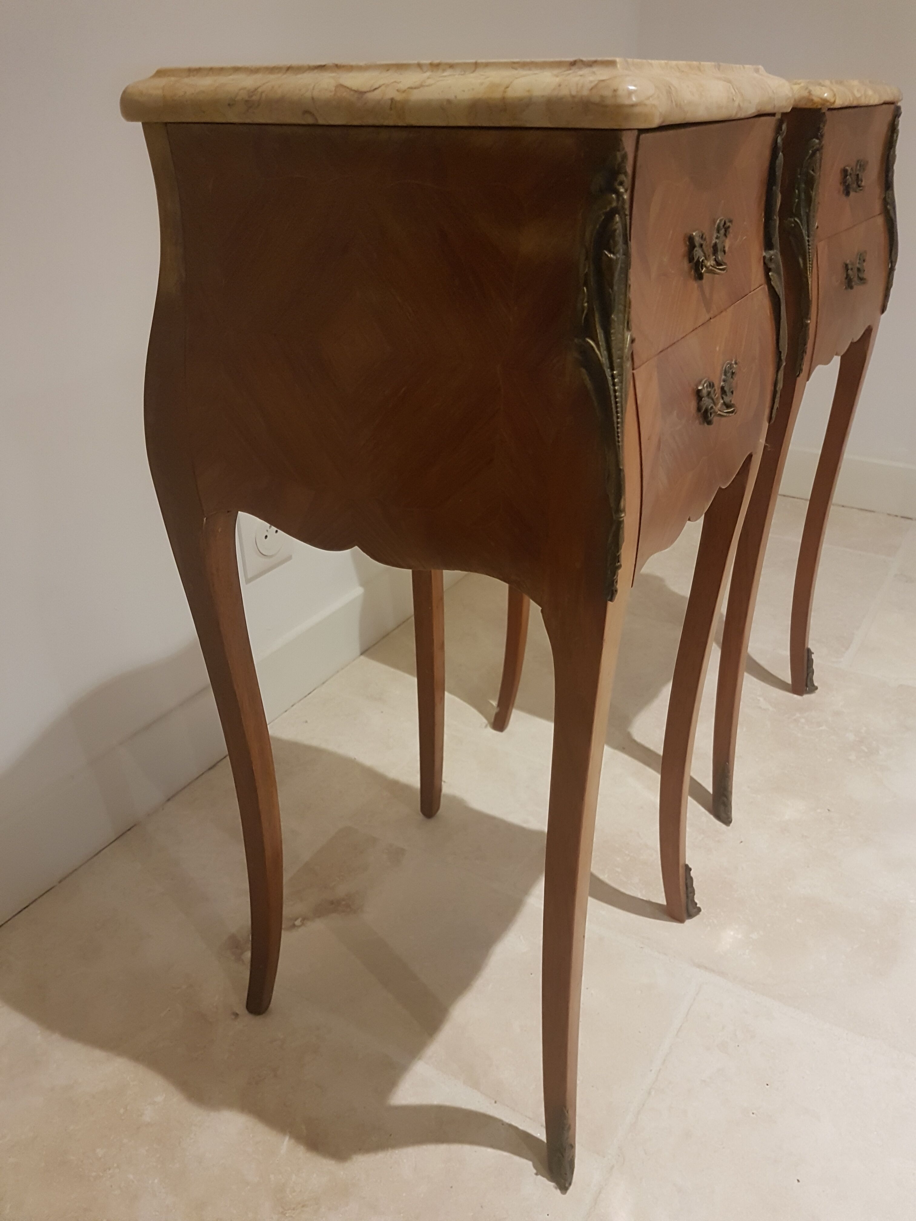 Pair of bedside tables marble top