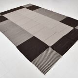 Tapis Kilim Moderne, Fait Main, Noir & Gris, Style Contemporain, 225x320 Cm