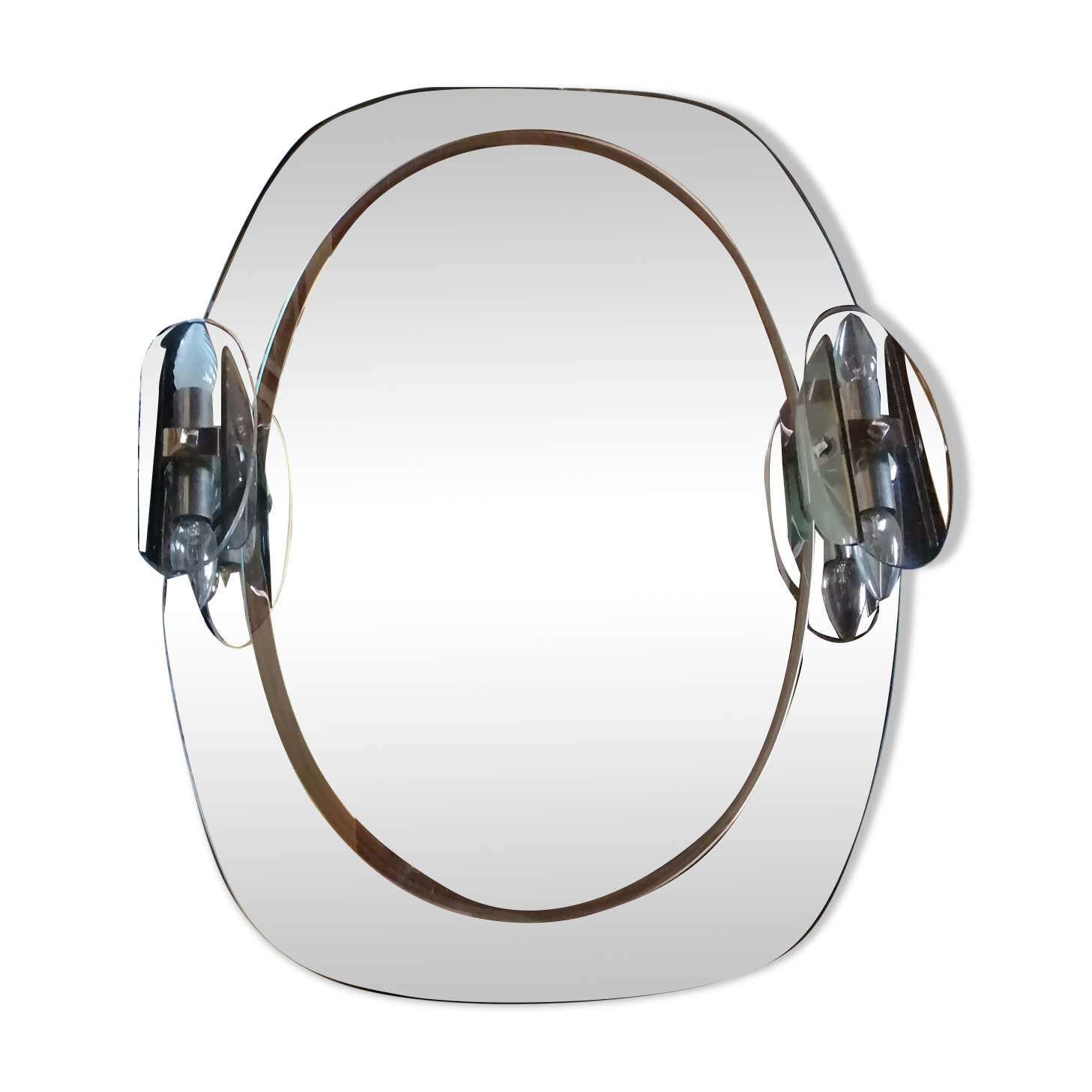 Mirror with its Italian smoked glass sconces Fontana Arte Isa 1970