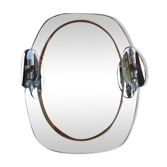 Mirror with its Italian smoked glass sconces Fontana Arte Isa 1970