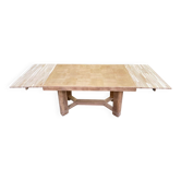 Table à manger brutaliste extensible décapée en chêne campagne chic 1950