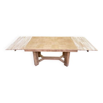 Brutalist extendable dining table stripped in oak, chic country style 1950.