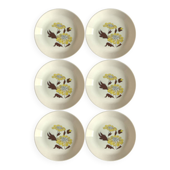 6 vintage floral soup plates – Souvirel France 1970s