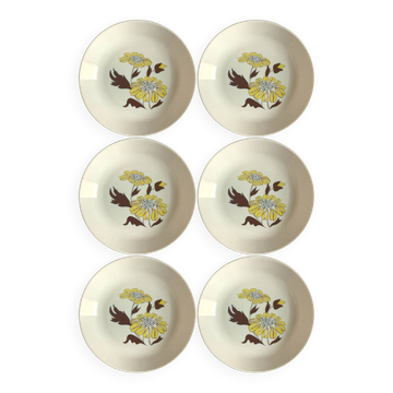 6 vintage floral soup plates – Souvirel France 1970s