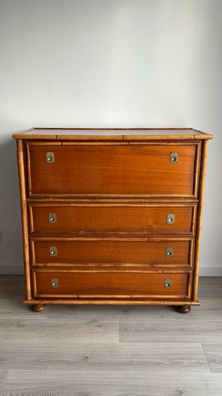 1970s wooden and bamboo bar cabinet