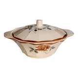 Antique pink earthenware soup tureen - Red floral decoration - Digoin