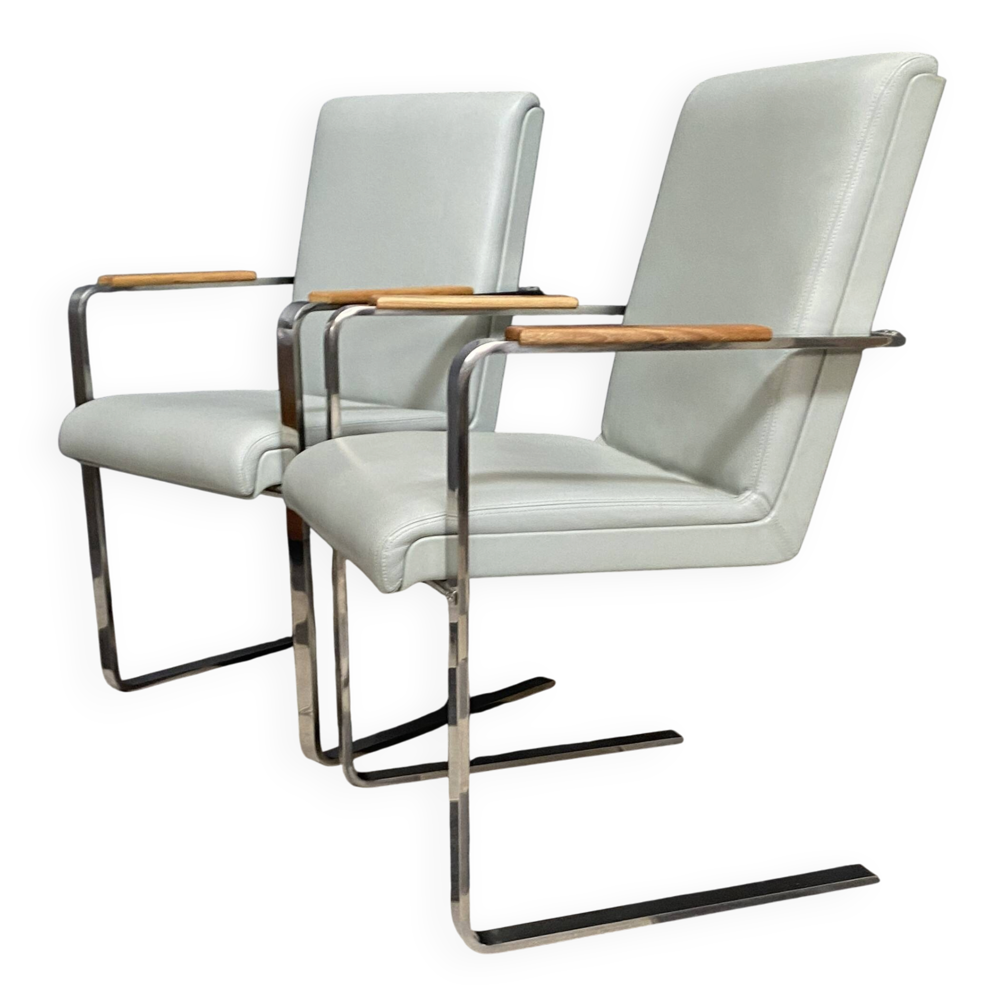 Unique Chrome and grey leather chairs made on demand 1980s