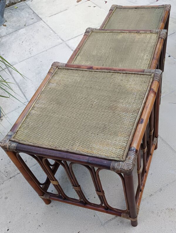 Tables basses gigognes en rotin encastrable