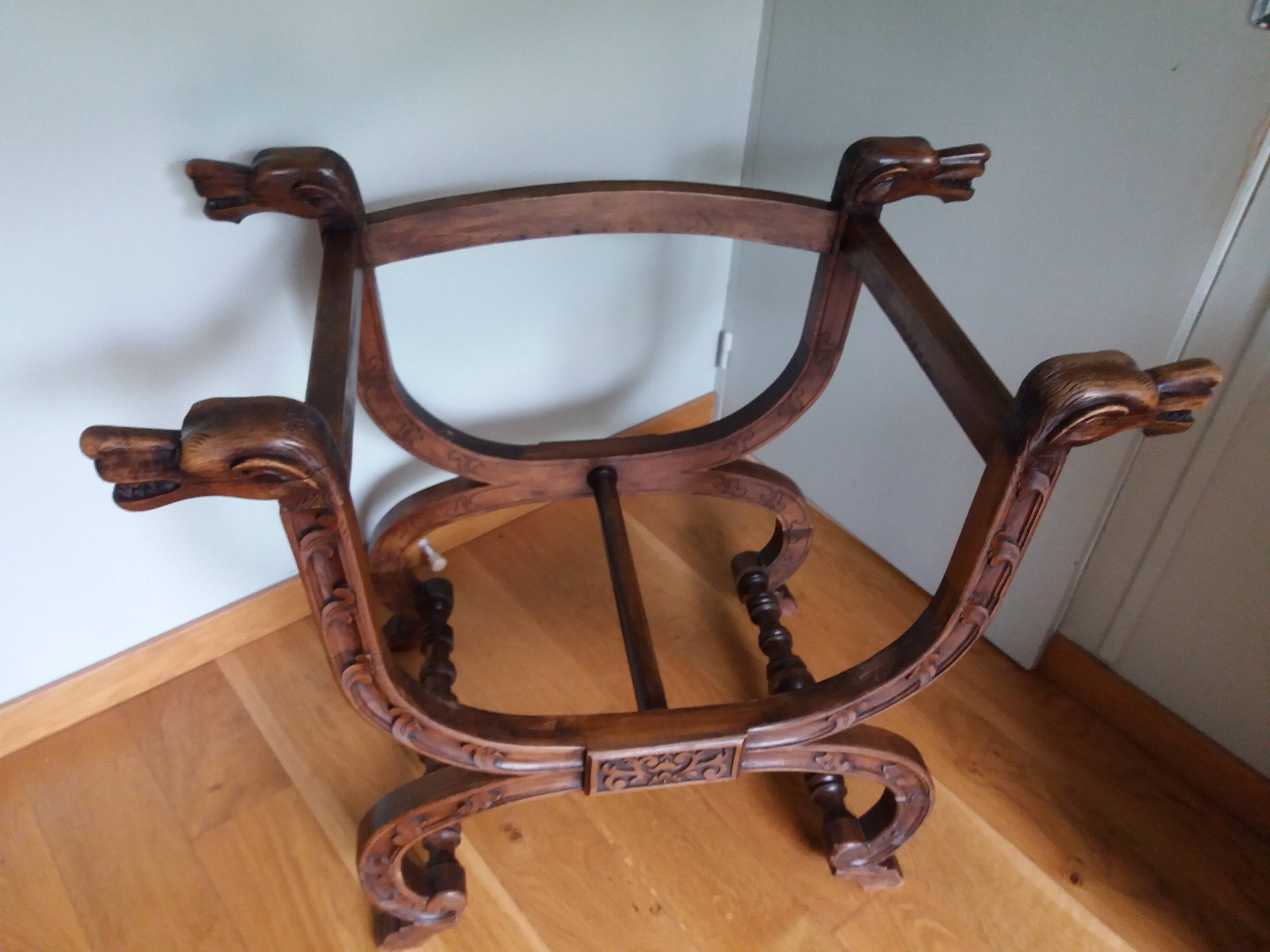 Dagobert curule armchair with chimera heads 19th century