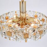 Golden brass and crystal chandelier, Sciolari design by Palwa, Germany, 1970s.