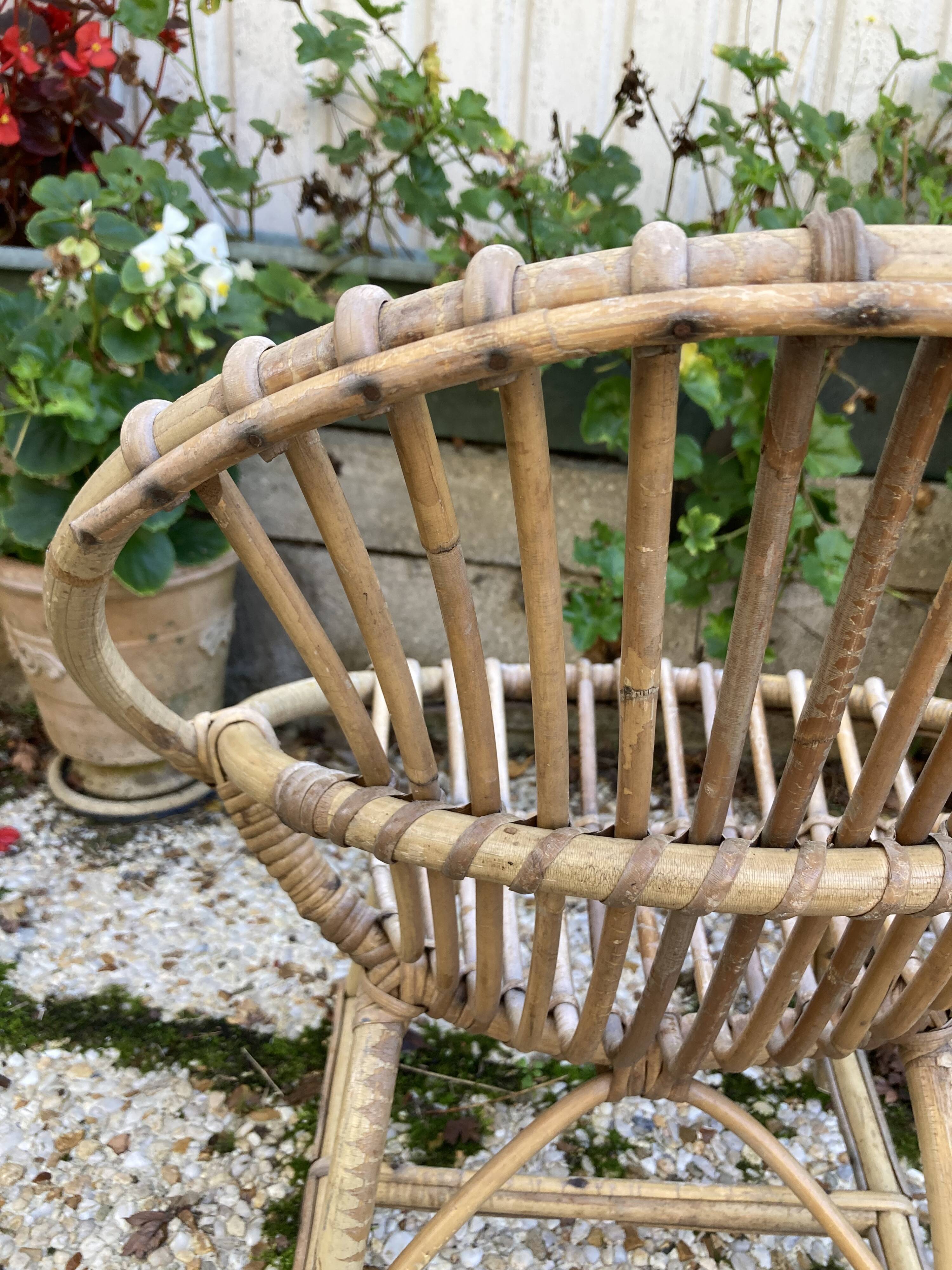 Set of 3 vintage rattan armchairs