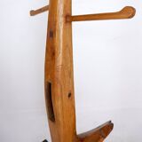 Vintage Brutalist wooden standing coat rack