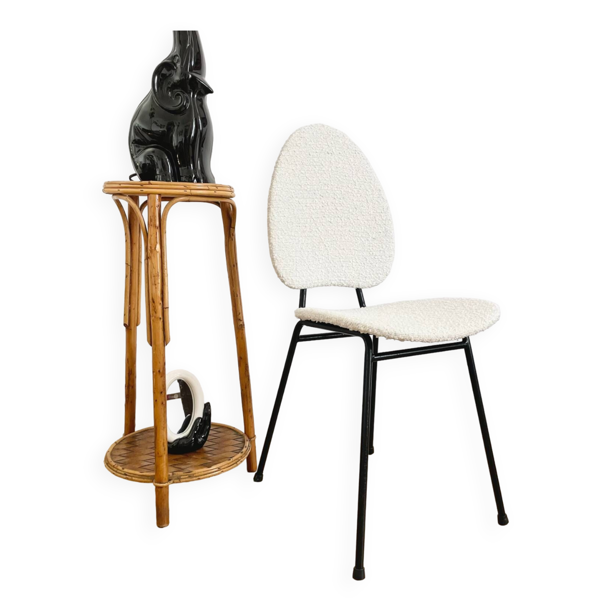 Chaise années 50 en tissu bouclette
