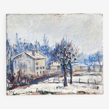 Hameau sous la neige, Lyon school, signed