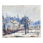 Hameau sous la neige, école lyonnaise, signé