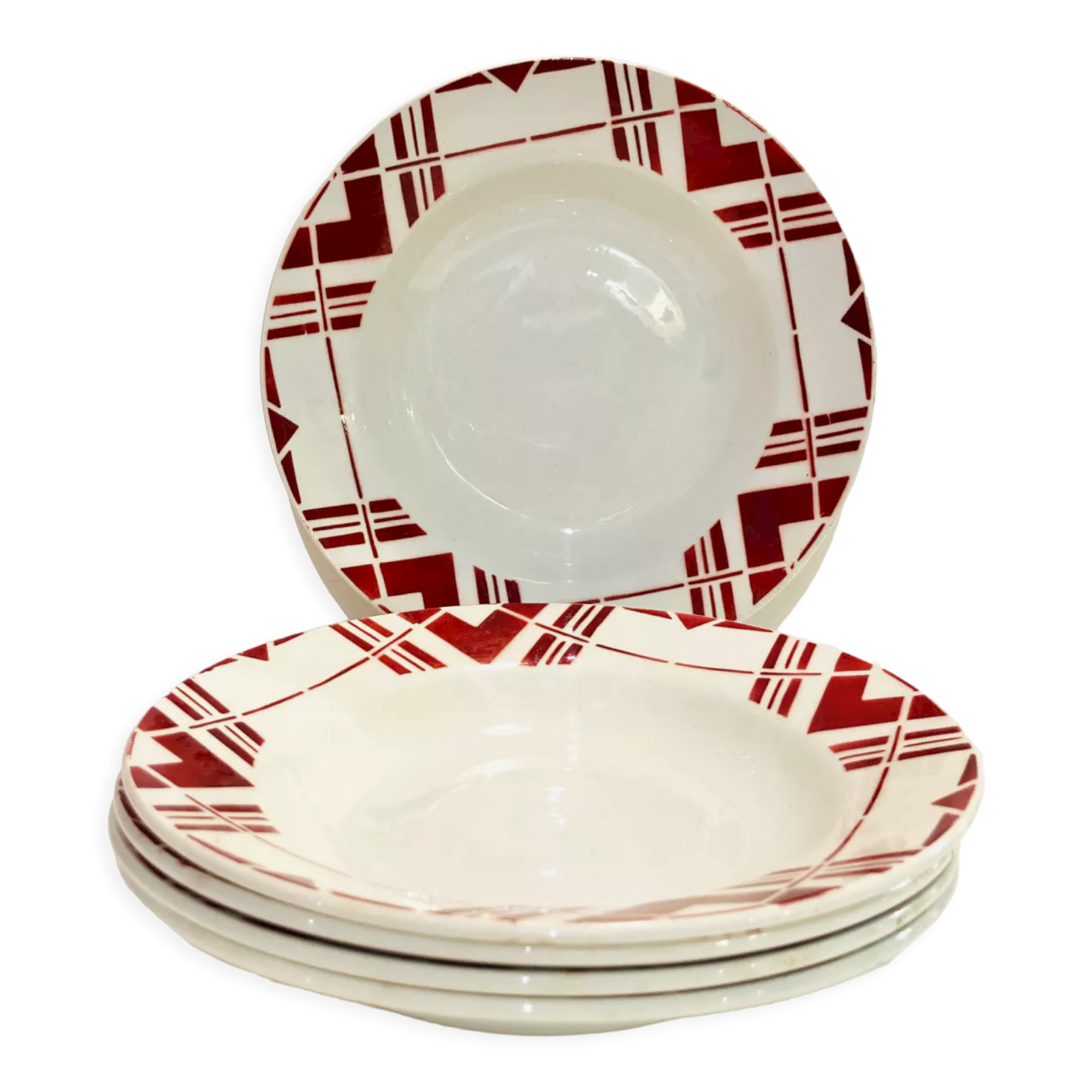 5 hollow earthenware plates burgundy ceranord St Amand