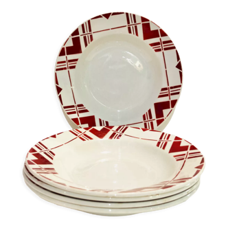 5 assiettes creuses en faïence bordeaux ceranord St Amand