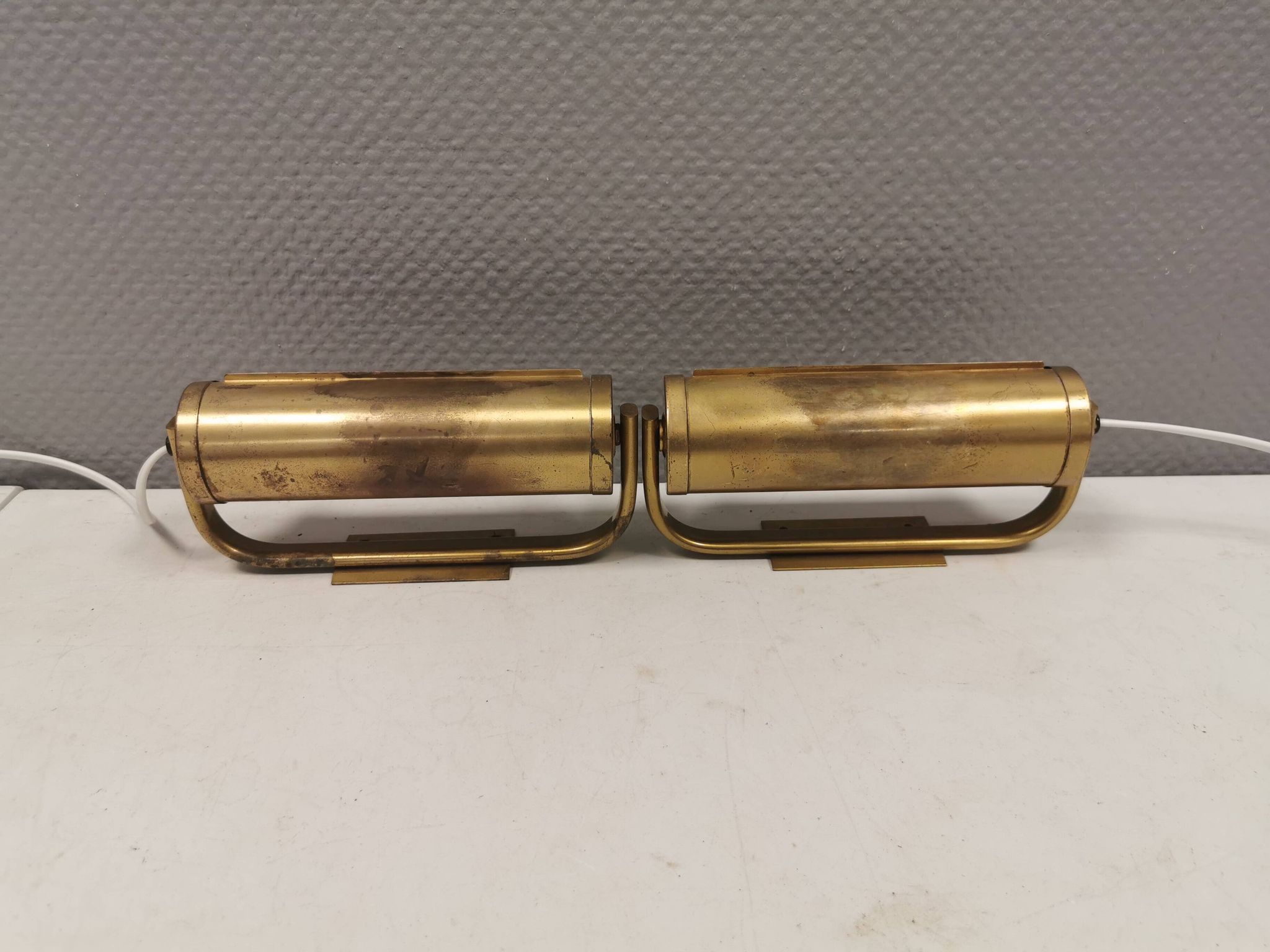 Brass wall lamps with adjustable shades, 1950-60s Denmark