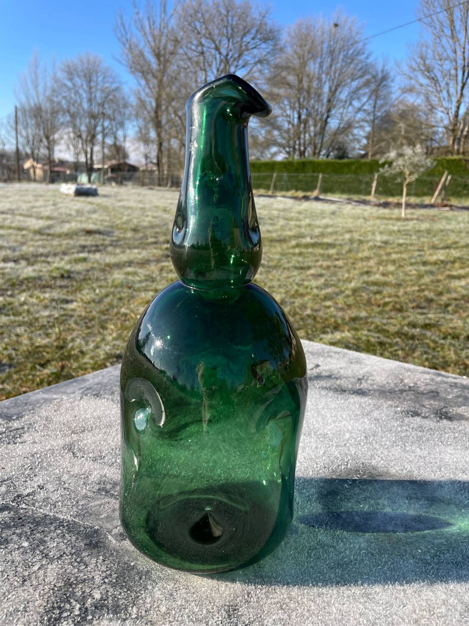Large blown glass bottle - Vintage 70s - Empoli glassware - Italy