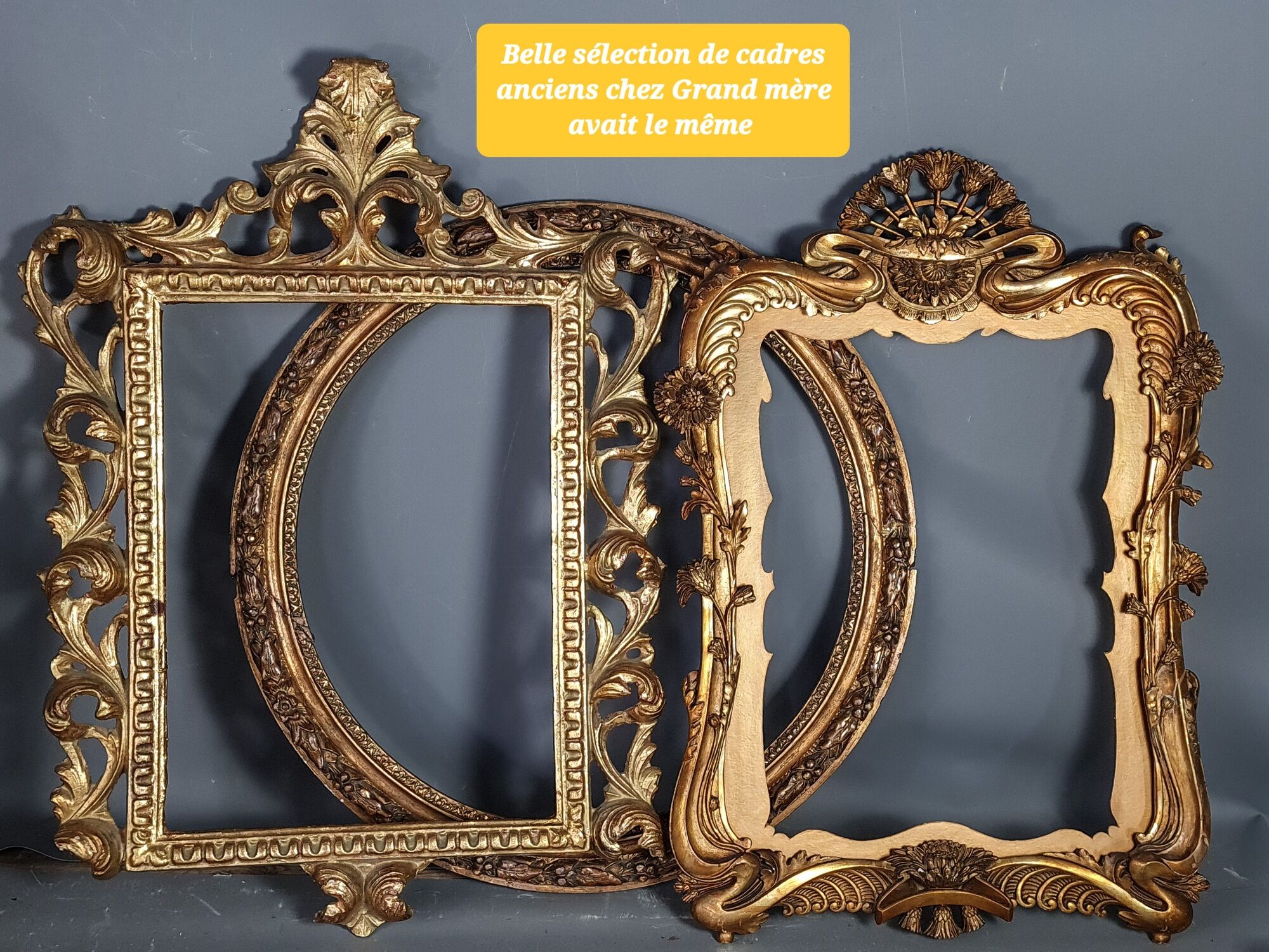 Oval frame curved glass gilded wood gold leaf 34x28 foliage 29.5x23.5 cm SB