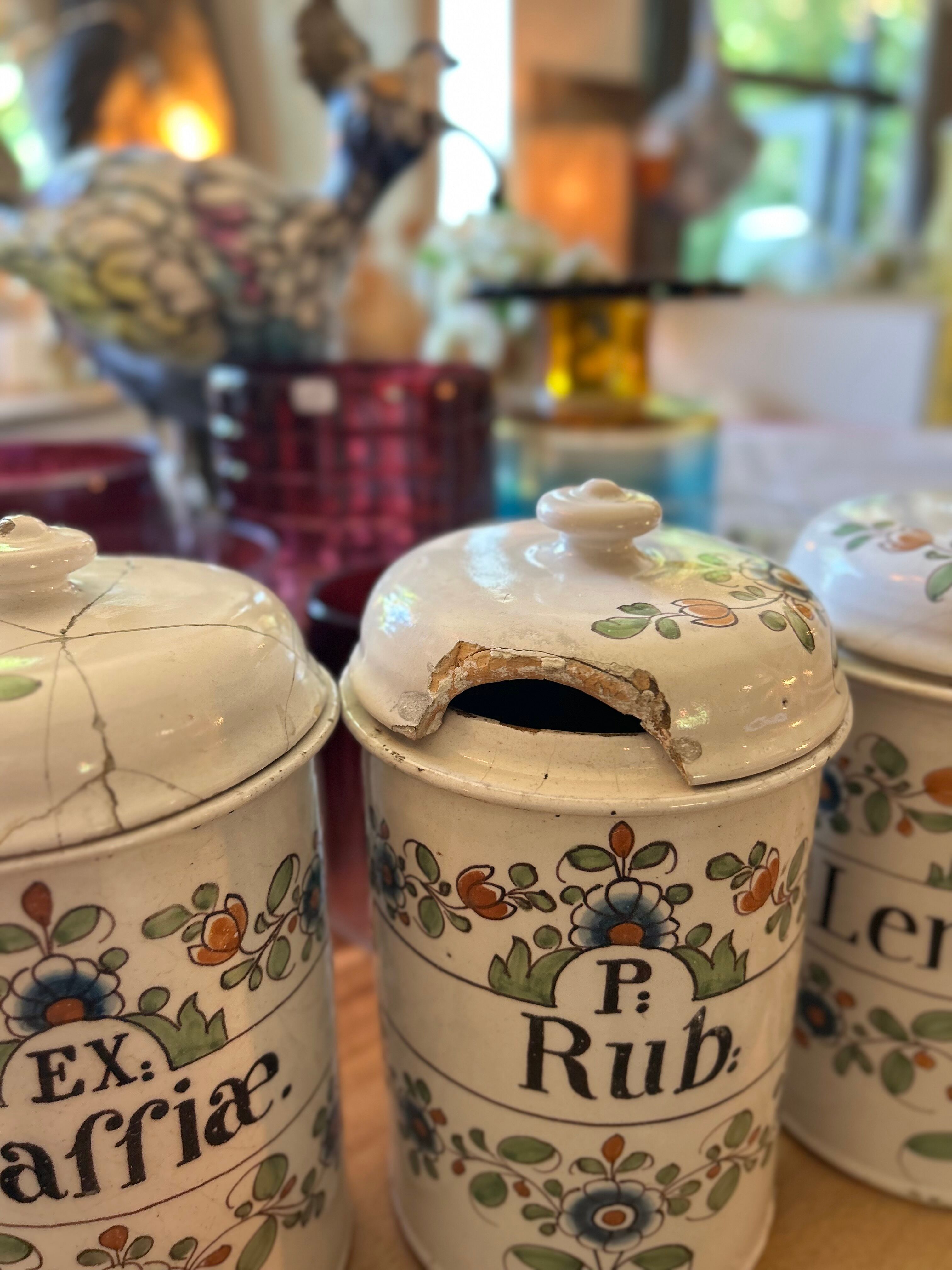 Old earthenware pharmacy pots