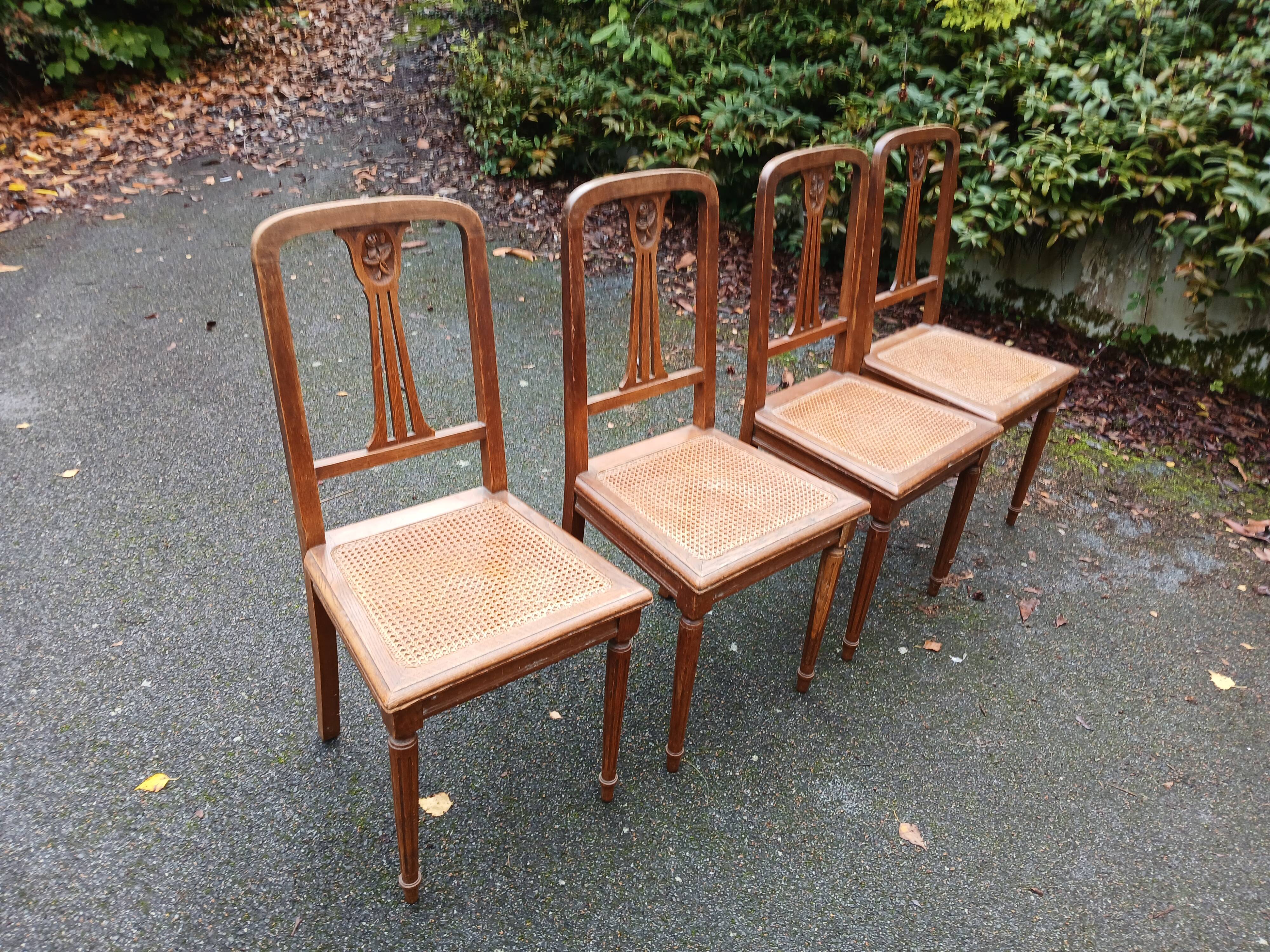 4 old wooden cane chairs