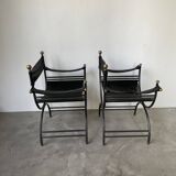 Pair of leather “curule” emperor armchairs