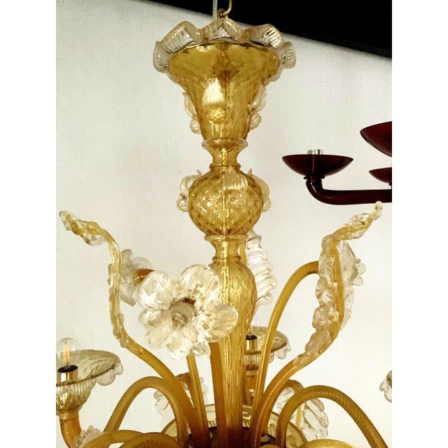 Venetian transparent and amber glass chandelier with flowers