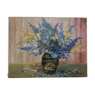Painting on canvas vintage bouquet of flowers
