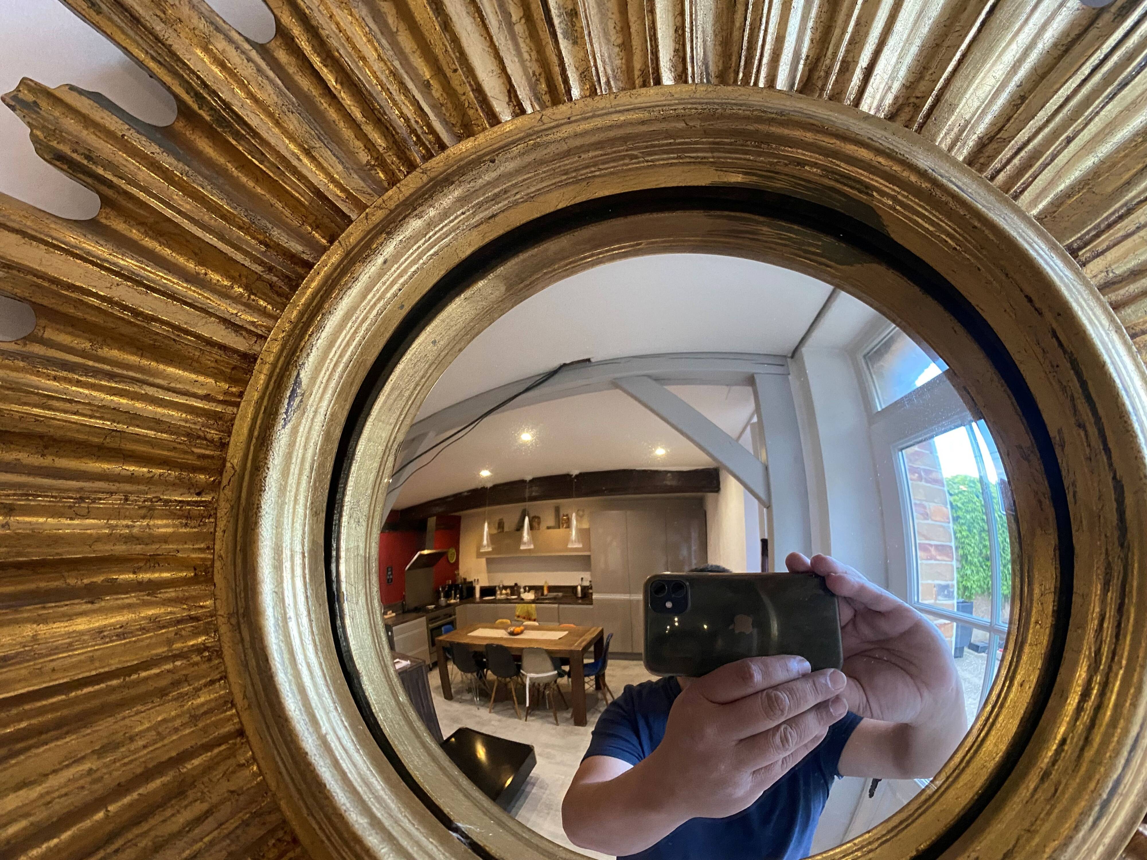 Large witch's eye sun mirror dia 52cm curved vintage 1960