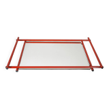 Plateau de service moderne des années 1960 en métal rouge avec cadre en miroir