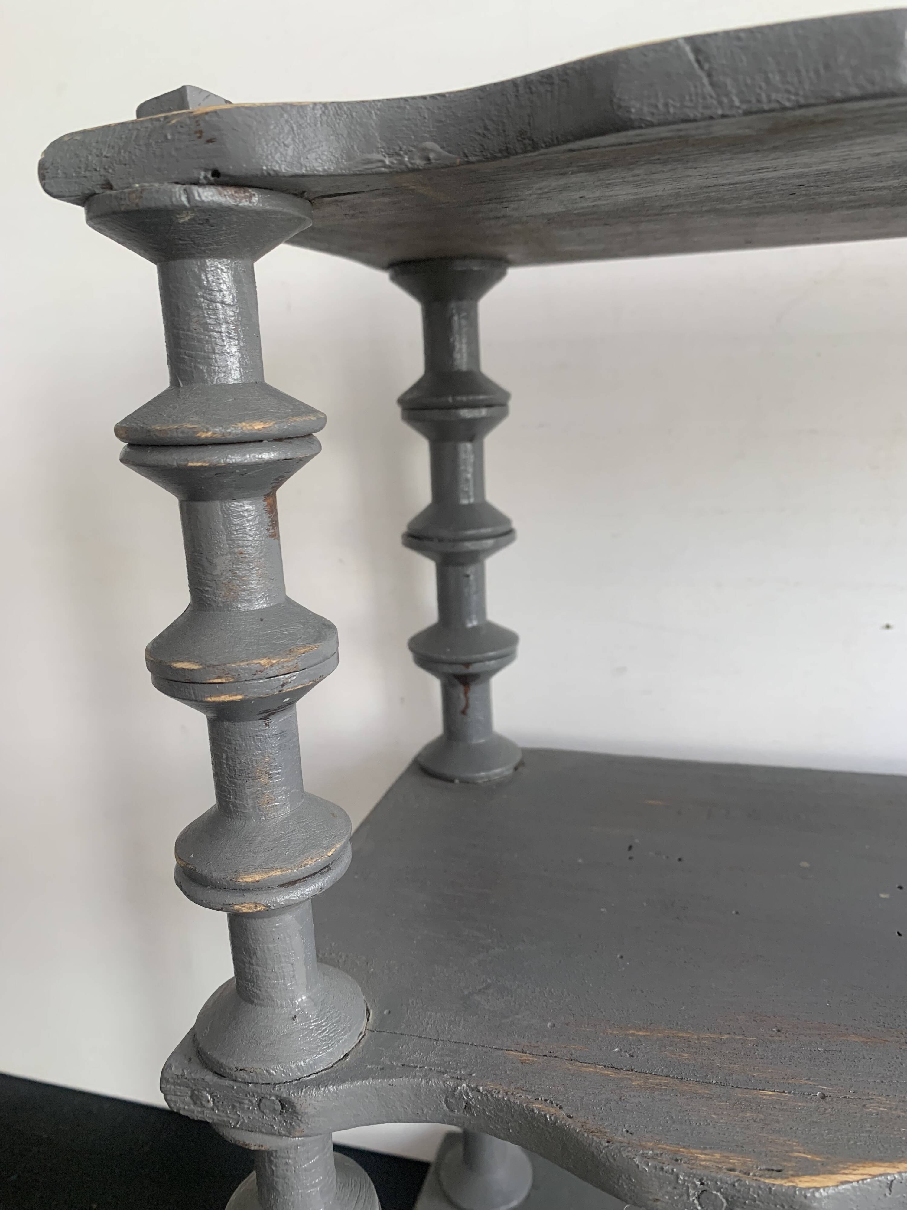 Antique grey wooden wall shelf – “bobine” model circa 1910