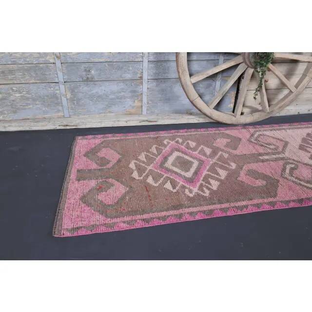 Vintage Turkish Oushak Handmade Wool Cotton Pink Runner Rug 294x283