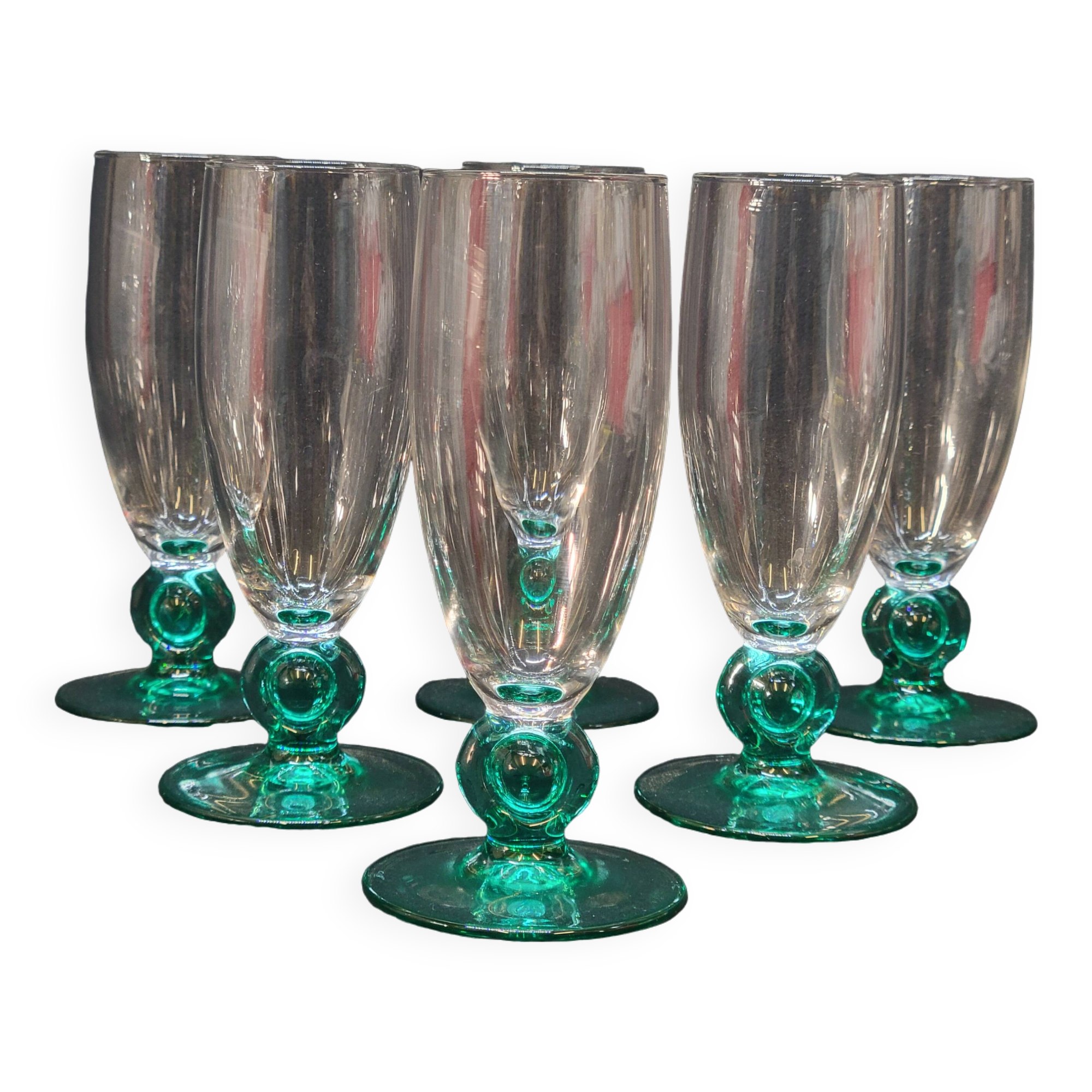 6 Luminarc molière champagne flutes aqua green foot