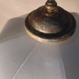 lampe ancienne patine bronze acier  et opaline blanche art deco 43x22