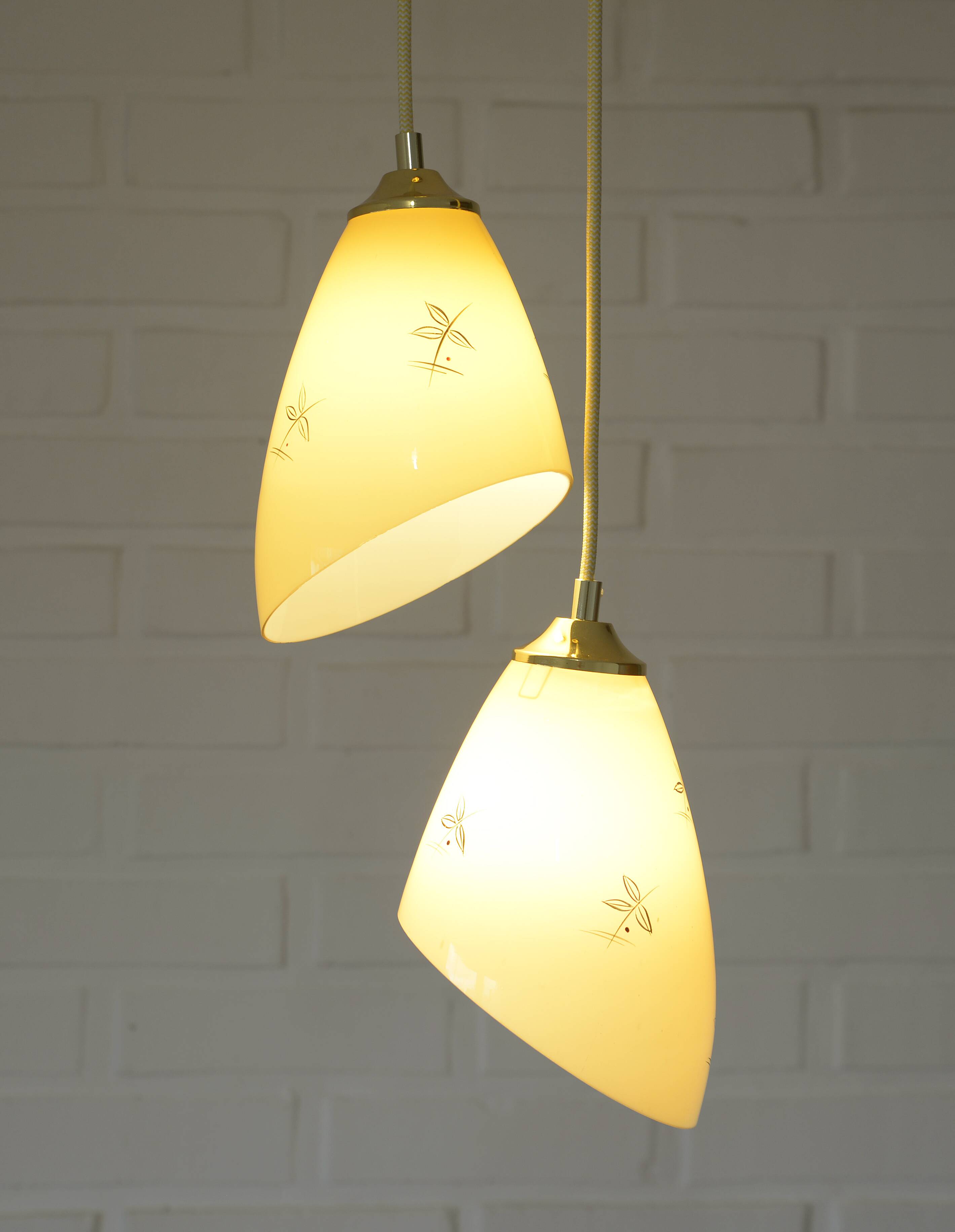 Vintage pendant light Art Deco redesign mustard yellow glass hanging lamp