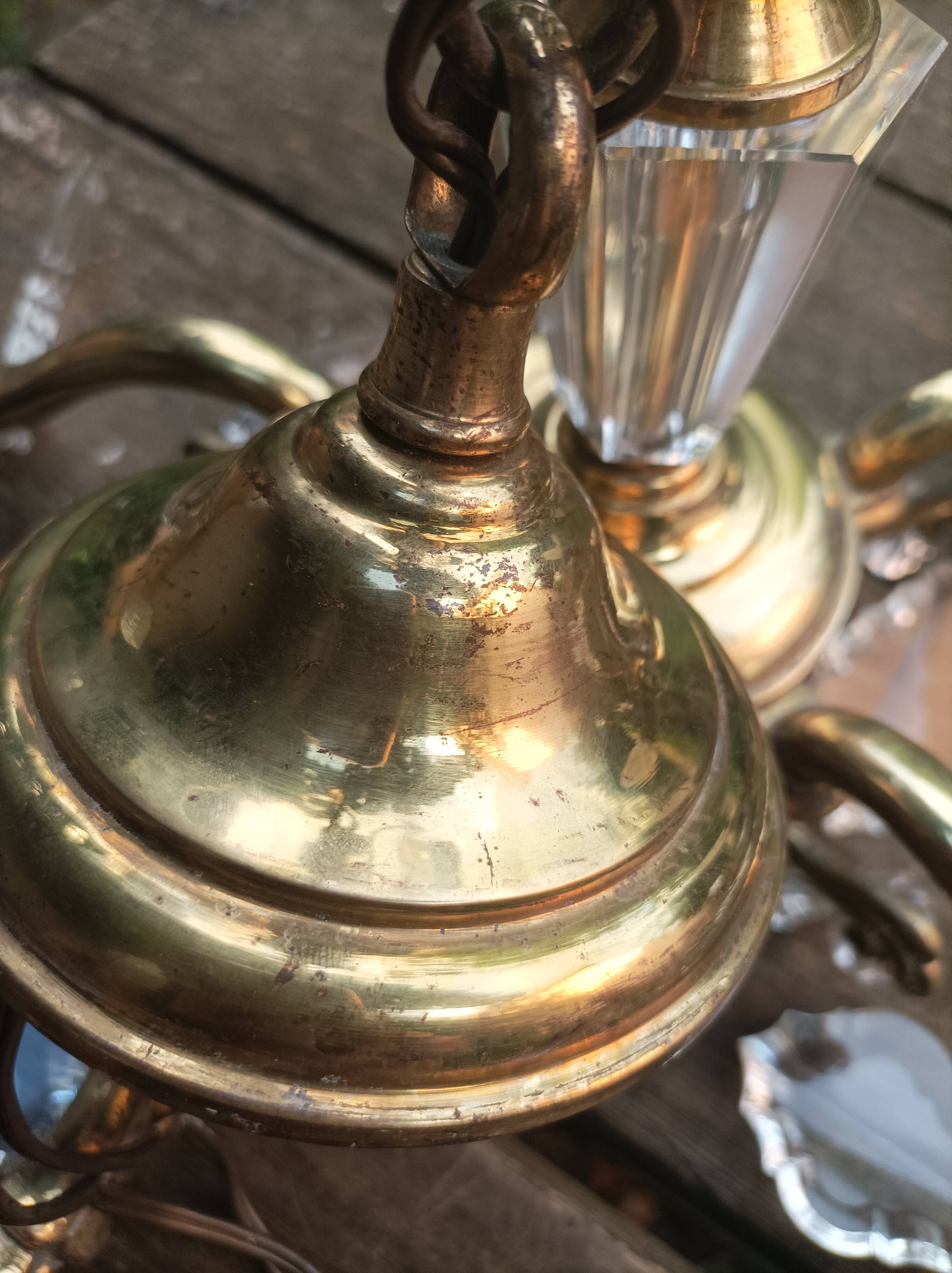 Exceptional bronze chandelier with crystal pendants in working order circa 1910