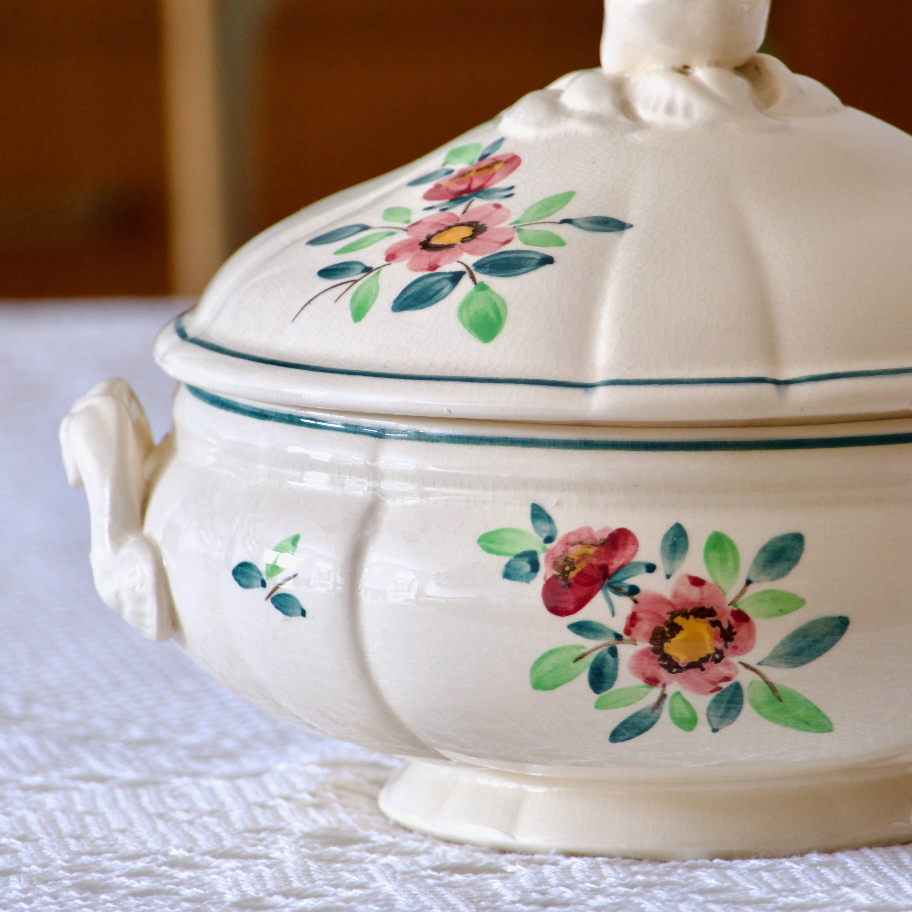 Old hand-painted Sarreguemines Amazonas soup tureen